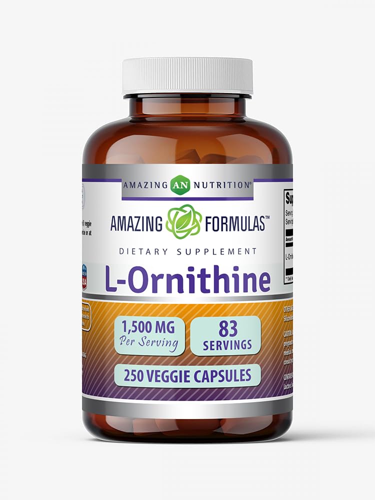 Amazing Formulas L-Ornithine 1500 Mg Supplement – Vegetarian Capsules, Non-GMO, Gluten-Free, Made in USA
