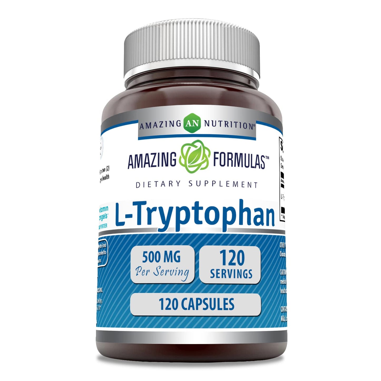 Amazing Formulas L-Tryptophan Amino Acid Supplement | 500 Mg per Serving | Capsules | Non-GMO | Gluten-Free | Made in USA (1 Pack | 120 Count)