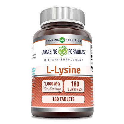 Amazing Formulas L-Lysine 1000 mg – Amino Acid Supplement | Tablets | Non-GMO | Gluten-Free | Made in USA | 180 Count (1 Pack)
