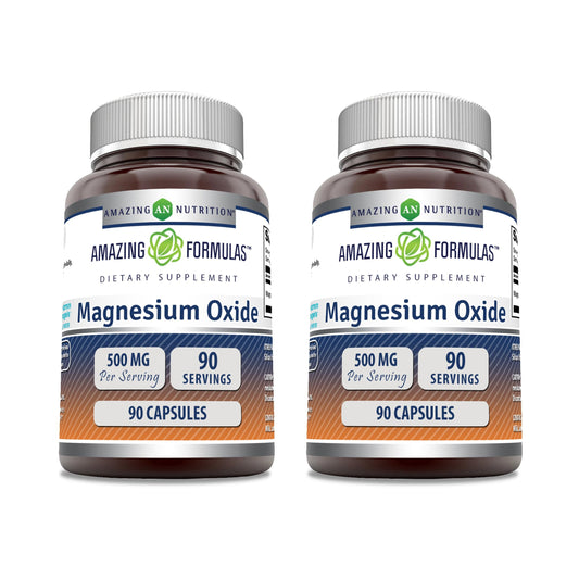 Amazing Formulas Magnesium Oxide 500 mg Capsules Supplement | Non-GMO | Gluten Free | Made in USA (90 Count | 2 Pack) BritishVita | Premium UK Vitamins & Wellness Supplements