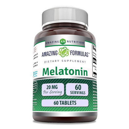 Amazing Formulas Melatonin Supplement - 20 mg per Serving | Non-GMO, Gluten-Free | Made in USA | 60 Count