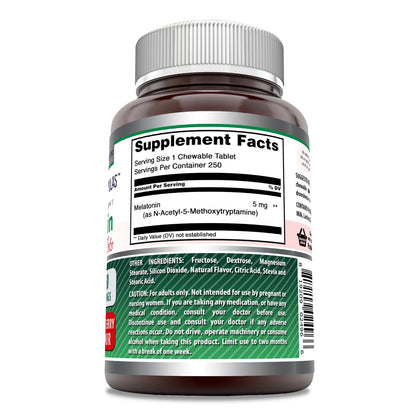 Amazing Formulas Melatonin Chewable 5 mg | 250 Tablets | Made in USA | Strawberry
