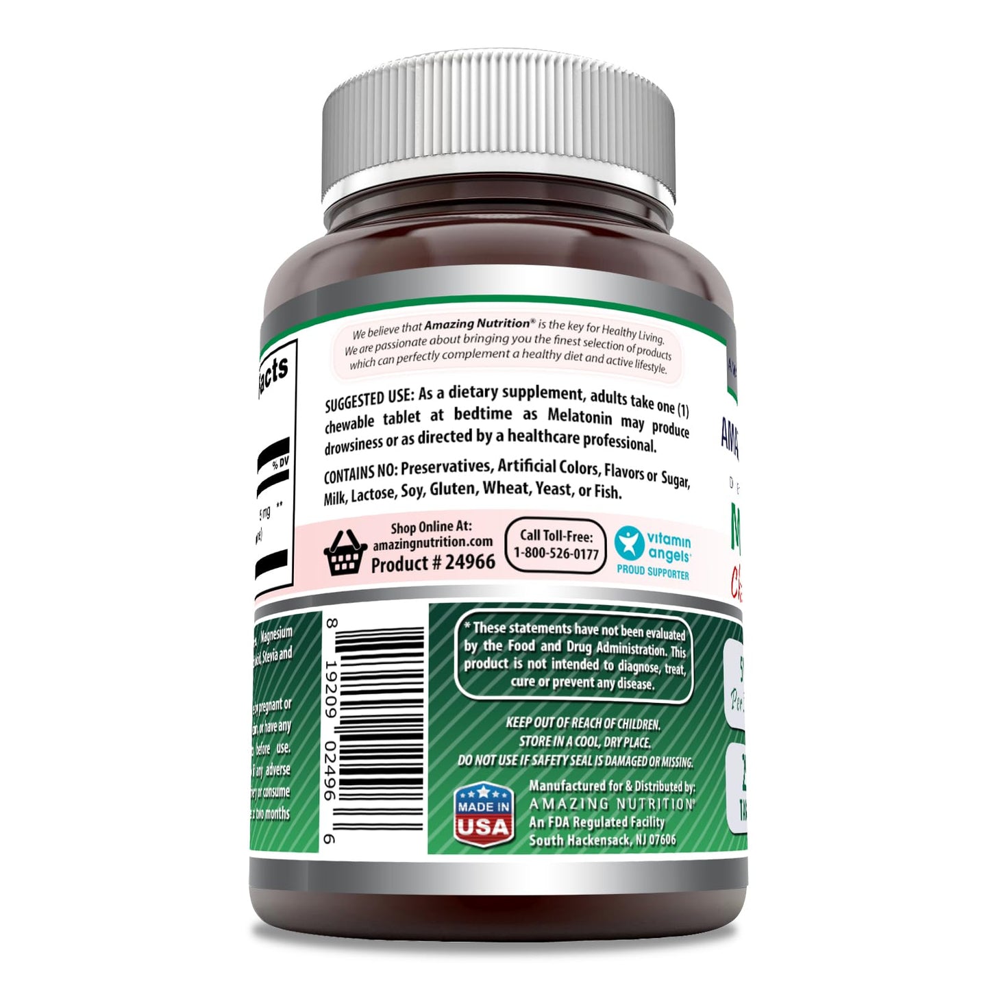 Amazing Formulas Melatonin Chewable 5 mg | 250 Tablets | Made in USA | Strawberry