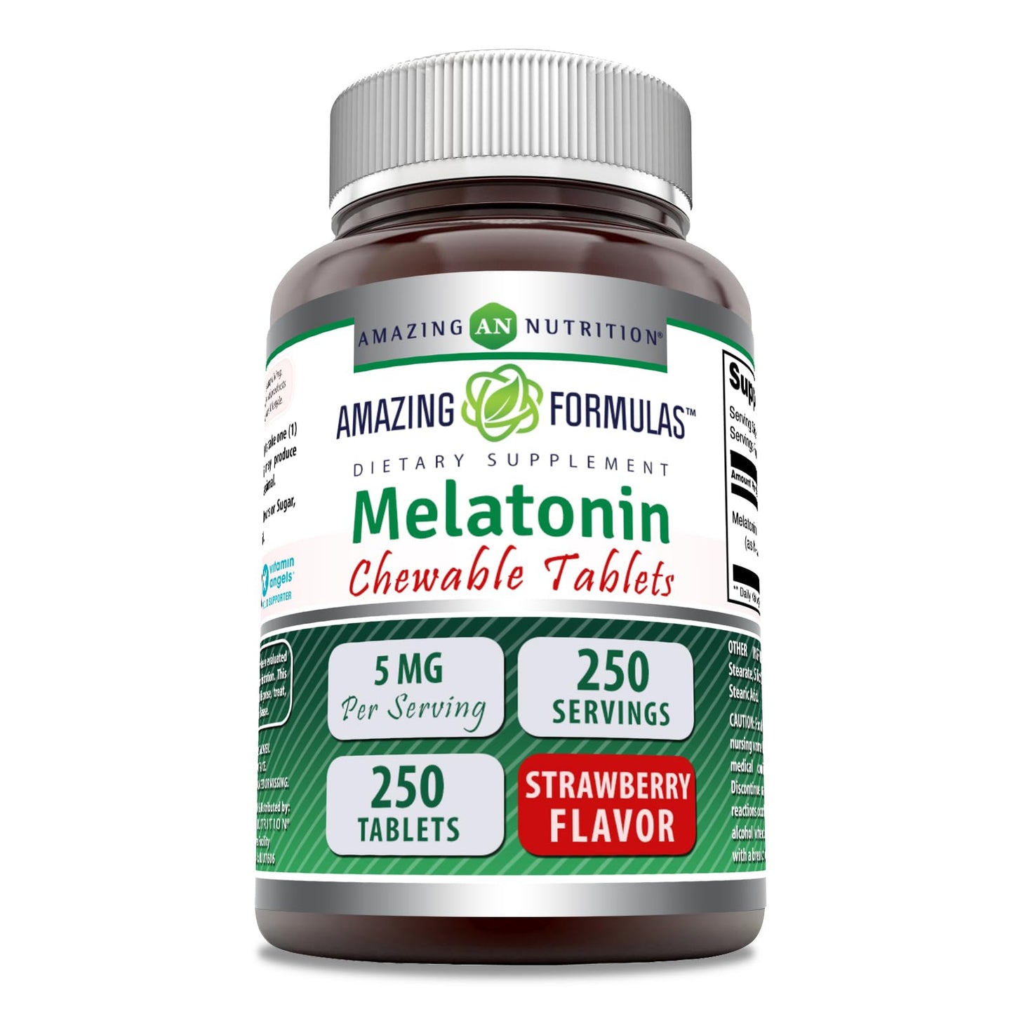 Amazing Formulas Melatonin Chewable 5 mg | 250 Tablets | Made in USA | Strawberry
