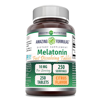 Amazing Formulas Melatonin Fast Dissolve 10 Mg 250 Tablets | Citrus Flavor | Non-GMO | Gluten Free | Made in USA