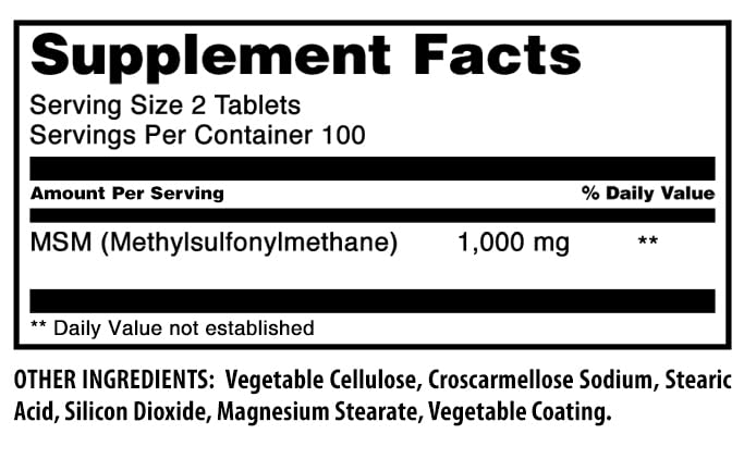 Amazing Formulas MSM Supplement – 1000 mg per Serving, 200 Tablets, Non-GMO, Gluten Free, Made in USA