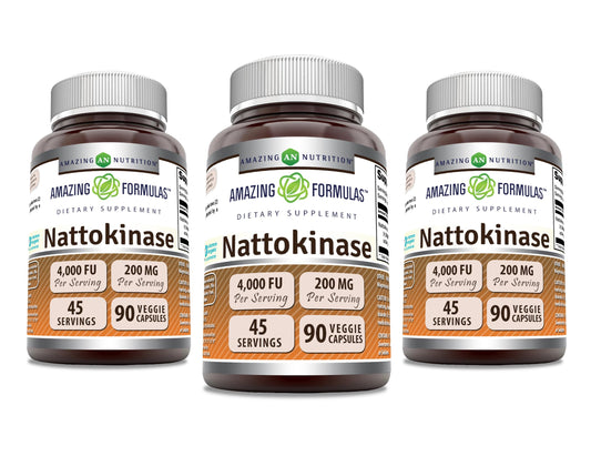 Amazing Formulas Nattokinase 100 mg Veggie Capsules | 2000 FU Enzyme Activity | Non-GMO, Gluten Free | Made in USA | 90 Count (3 Pack) BritishVita | Premium UK Vitamins & Wellness Supplements