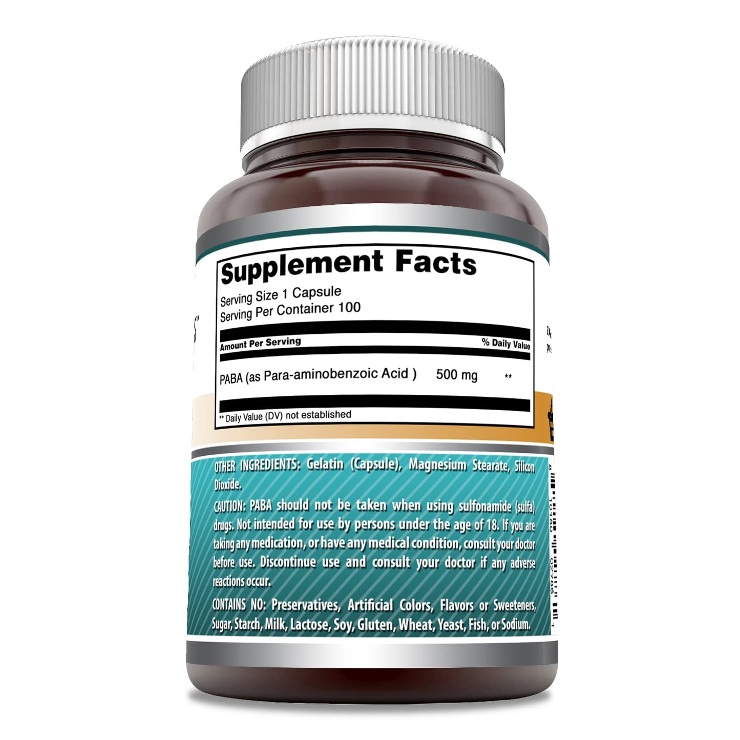 Amazing Formulas PABA 500 Mg Supplement – 100 Capsules, Non-GMO, Gluten-Free, Made in USA