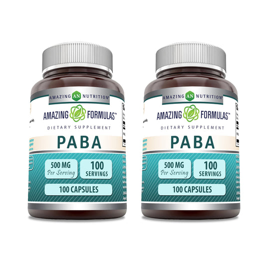 Amazing Formulas PABA Supplement - 500 mg per Serving, 100 Capsules, Non-GMO, Gluten Free, Made in USA (2 Pack) BritishVita | Premium UK Vitamins & Wellness Supplements