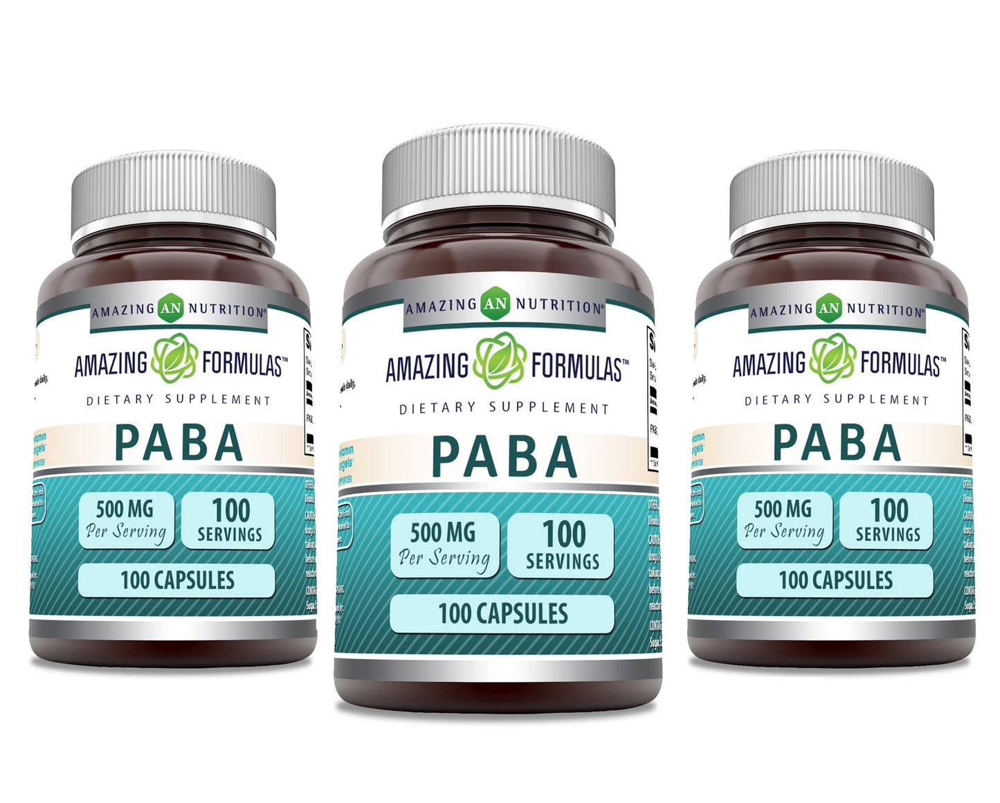 Amazing Formulas PABA Supplement - 500 Mg Per Serving | 100 Capsules | Non-GMO | Gluten Free | Made in USA (3 Pack)