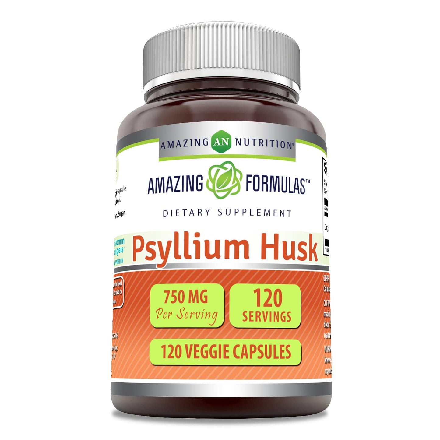 Amazing Formulas Psyllium Husk 750mg Veggie Capsules - Non-GMO & Gluten Free (120 Count) - Made in USA