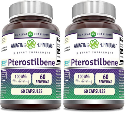 Amazing Formulas Pterostilbene Supplement - 100 mg per Serving, 60 Capsules, Non-GMO, Gluten Free, Made in USA (Pack of 2)