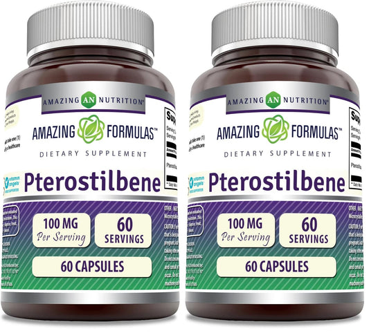 Amazing Formulas Pterostilbene Supplement - 100 mg per Serving, 60 Capsules, Non-GMO, Gluten Free, Made in USA (Pack of 2) BritishVita | Premium UK Vitamins & Wellness Supplements