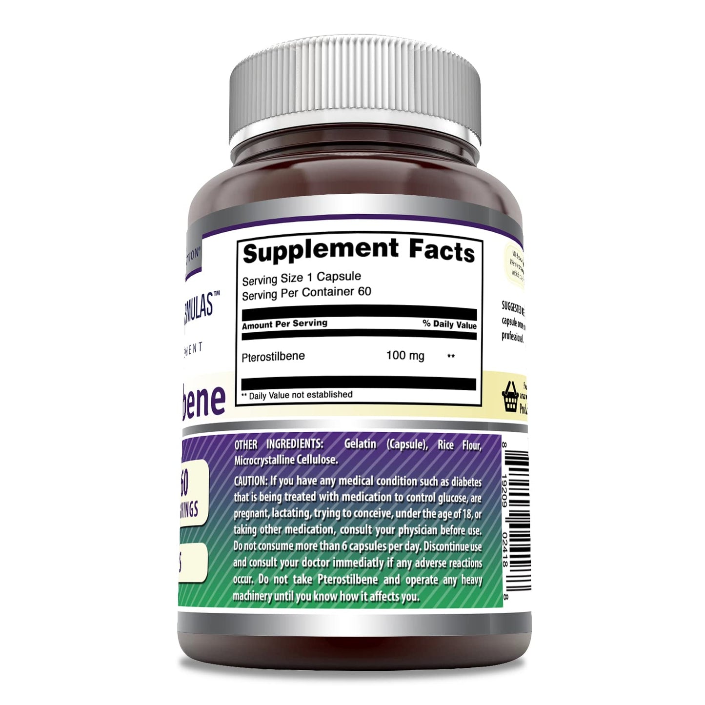 Amazing Formulas Pterostilbene Supplement - 100 mg per Serving, 60 Capsules, Non-GMO, Gluten Free, Made in USA (Pack of 2)