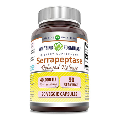 Amazing Formulas Serrapeptase Supplement - 40,000 IU Veggie Capsules | Non-GMO, Gluten Free | Made in USA (90 Count)