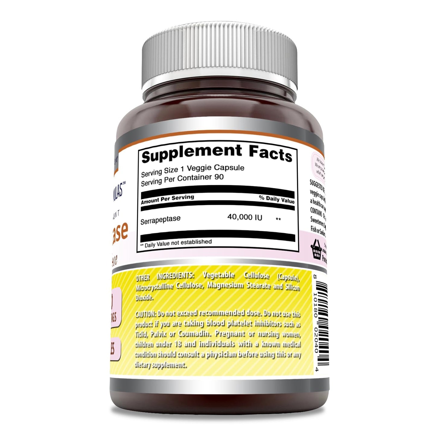 Amazing Formulas Serrapeptase Supplement - 40,000 IU Veggie Capsules | Non-GMO, Gluten Free | Made in USA (90 Count)