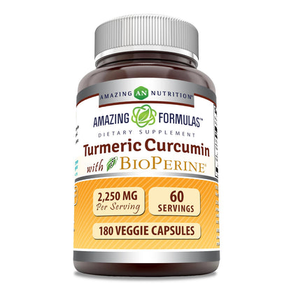 Amazing Formulas Turmeric Curcumin with Bioperine – 2250 Mg/Serving, 180 Count, Made in USA