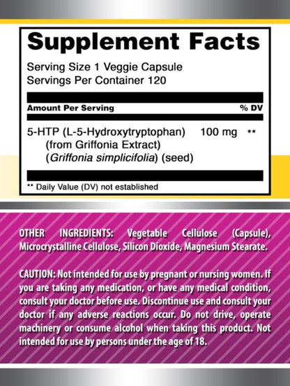 Amazing Formulas 5-HTP 100 mg Supplement | Veggie Capsules | Non-GMO & Gluten Free | Made in USA | 120 Count