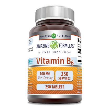 Amazing Formulas Vitamin B6 Supplement 100 mg – 250 Servings | Non-GMO, Gluten-Free, Made in USA