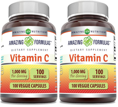 Amazing Formulas Vitamin C 1000 mg Veggie Capsules – Non-GMO, Gluten-Free