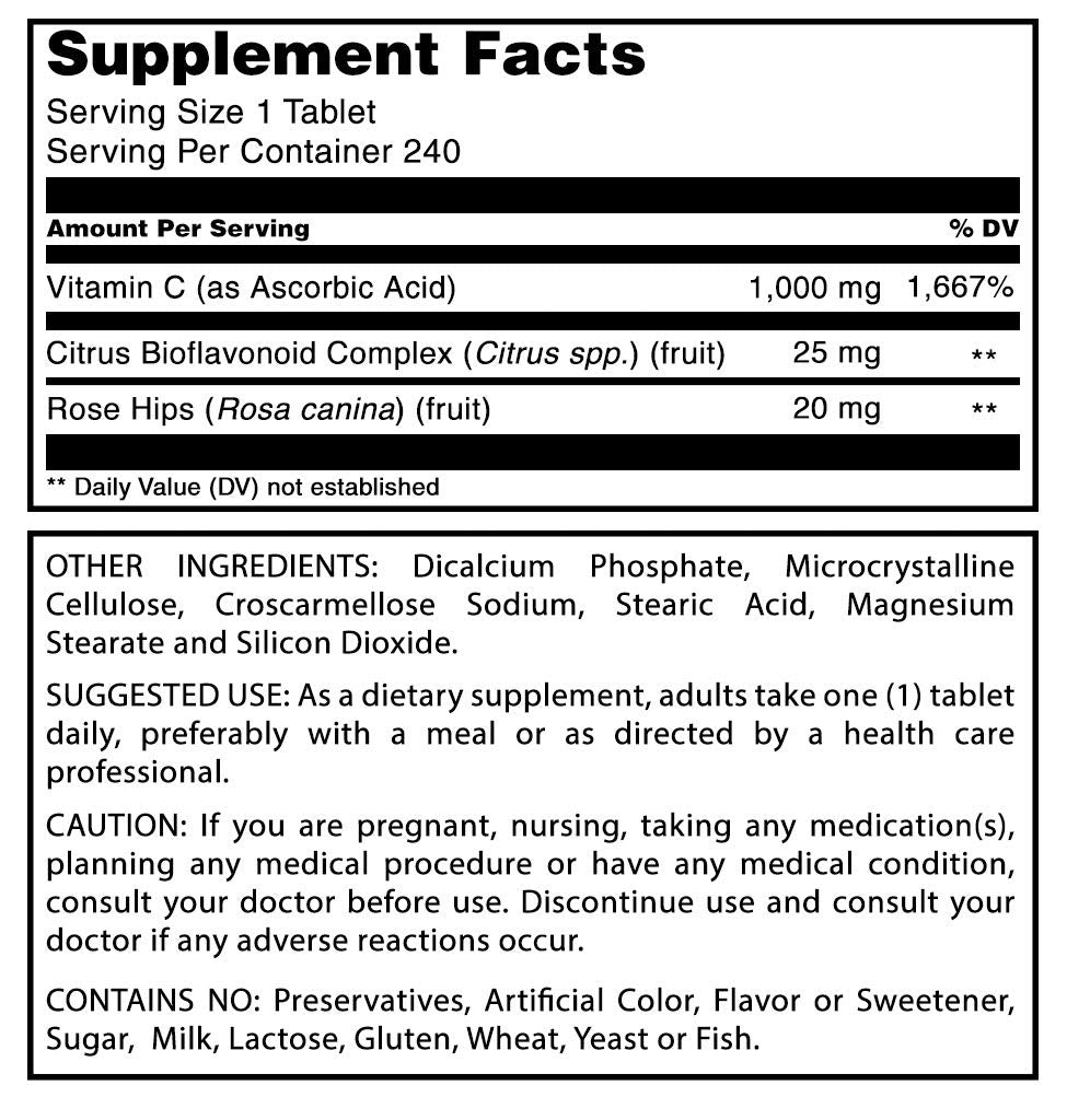 Amazing Formulas Vitamin C with Rose Hips & Citrus Bioflavonoids | 240 Tablets | Non-GMO | Gluten Free | Made in USA