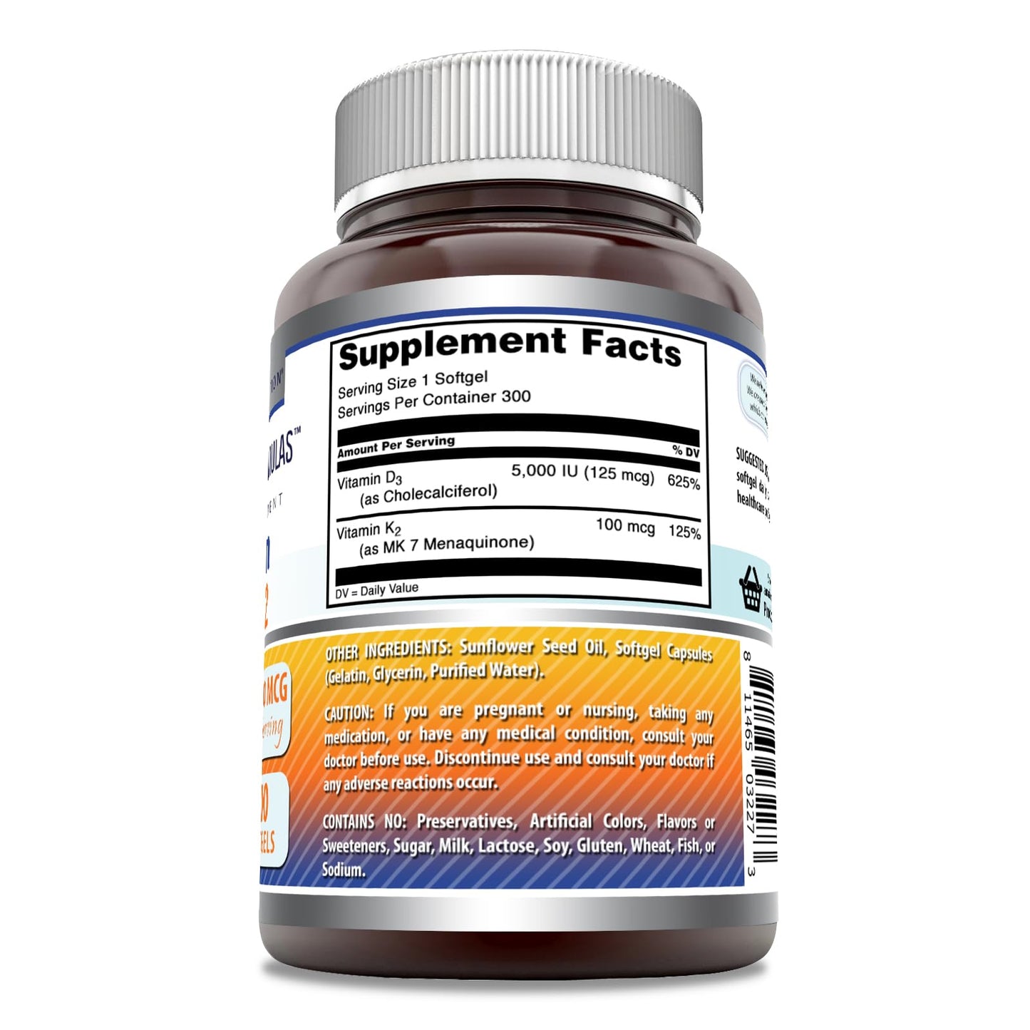 Amazing Formulas Vitamin D3 5000 IU + K2 100 mcg Softgels | D3/K2 Complex