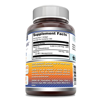 Amazing Formulas Vitamin D3 5000 IU + K2 100 mcg Softgels | D3/K2 Complex