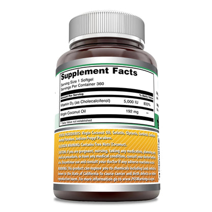 Amazing Formulas Vitamin D3 5000 IU in Coconut Oil – 360 Softgels – Non-GMO, Gluten-Free, Made in USA