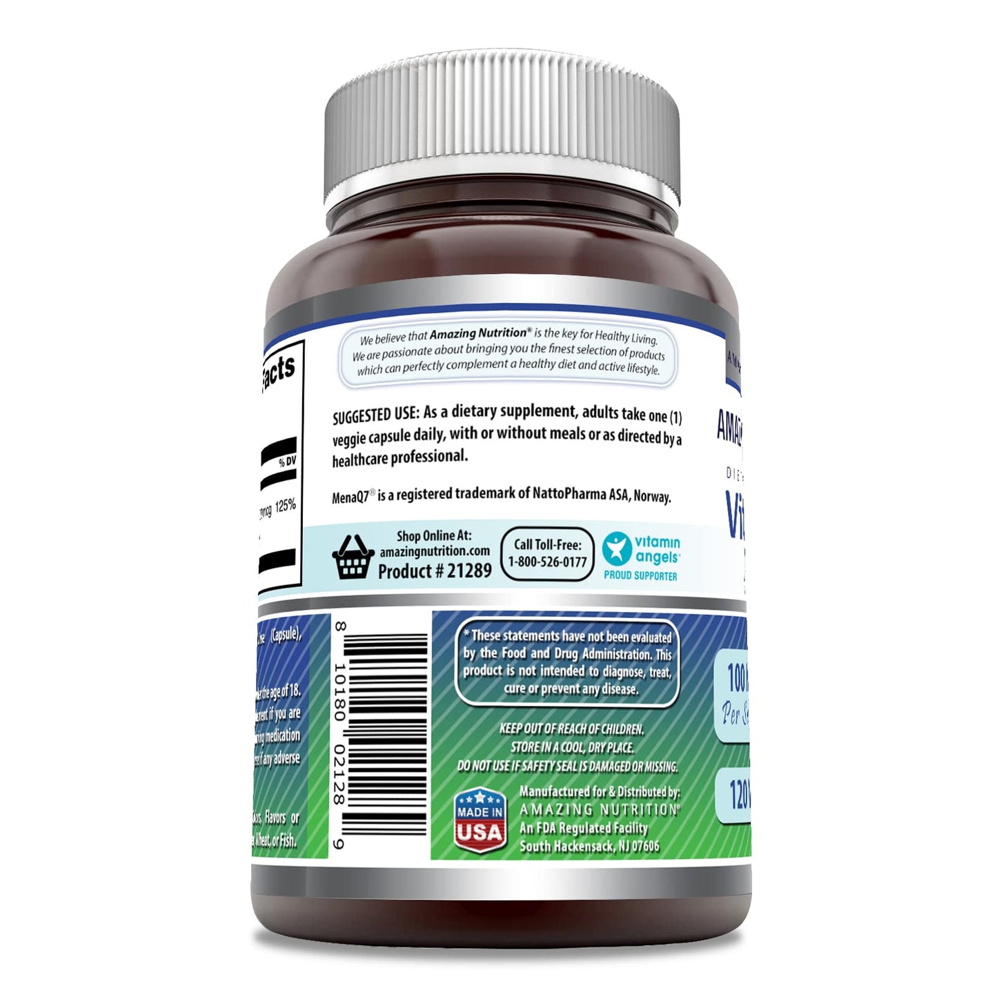 Vitamin K2 MK7 100 mcg Veggie Capsules - Made in USA