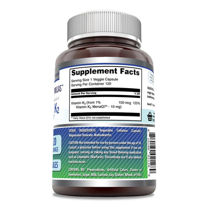 Vitamin K2 MK7 100 mcg Veggie Capsules - Made in USA