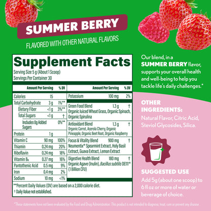 Amazing Grass Sweet Greens & Superfoods Powder – Summer Berry (30 Servings) with Probiotics