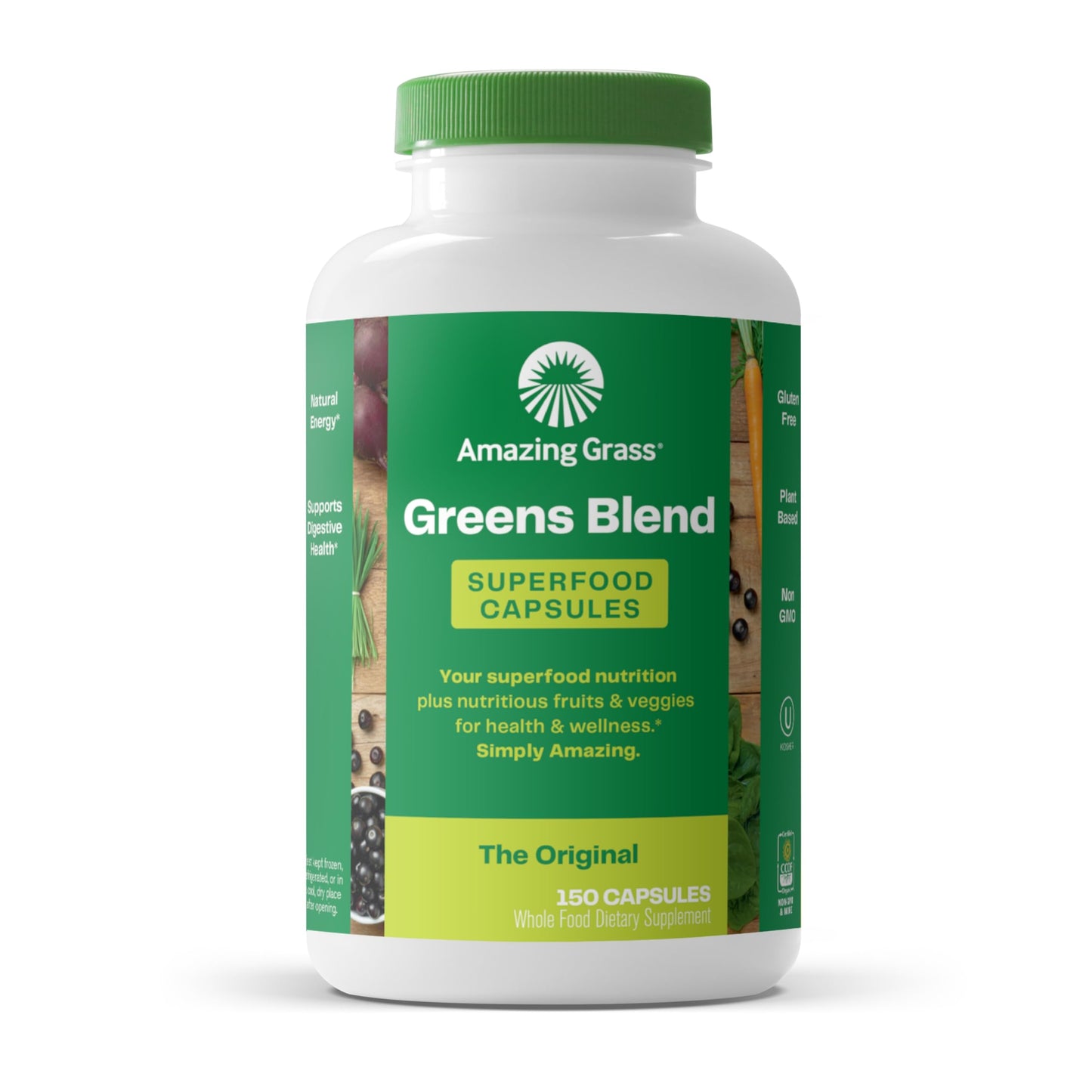 Amazing Grass Greens Blend Superfood Capsules – 150 Count, Organic Spirulina & Probiotics