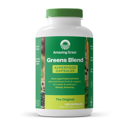 Amazing Grass Greens Blend Superfood Capsules – 150 Count, Organic Spirulina & Probiotics