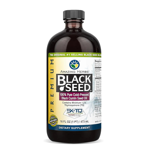 Amazing Herbs Premium Black Seed Oil – Cold-Pressed Nigella Sativa for Digestive Health, Immune Support, Brain Function, and Joint Mobility | 16 Fl Oz BritishVita | Premium UK Vitamins & Wellness Supplements