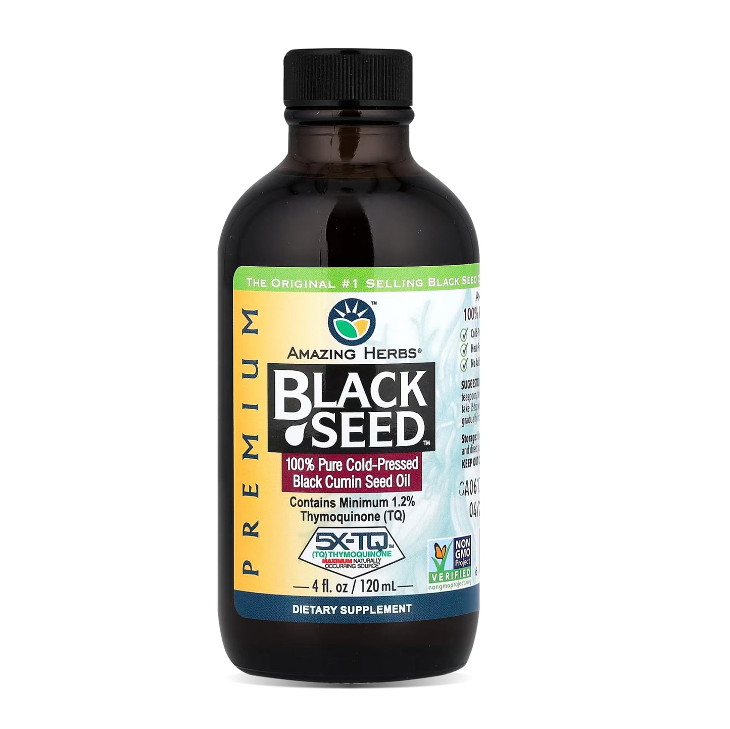 Amazing Herbs Premium Black Seed Oil - Cold Pressed Nigella Sativa | Digestive Health & Immune Support (4 oz)