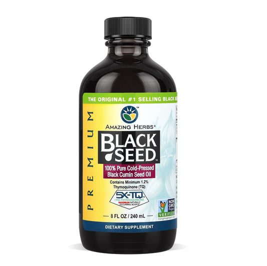 Amazing Herbs Black Seed Oil - Cold Pressed Nigella Sativa 8 oz BritishVita | Premium UK Vitamins & Wellness Supplements