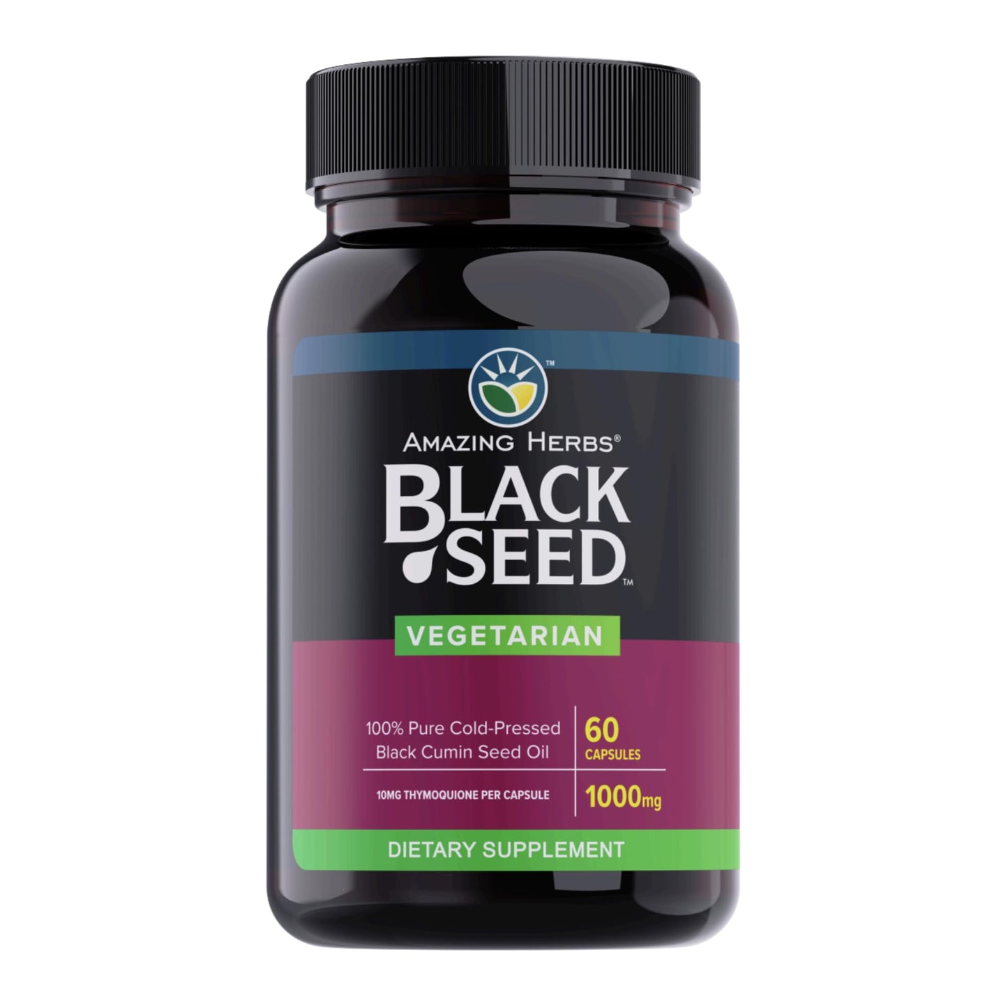 Amazing Herbs Black Seed Oil Capsules - 1000 mg, Cold-Pressed Nigella Sativa, 60 Vegetarian Capsules | Non-GMO
