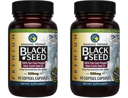 Amazing Herbs Premium Black Seed Oil Capsules – 90 Count x 2, 500mg, Gluten Free & Non-GMO BritishVita | Premium UK Vitamins & Wellness Supplements