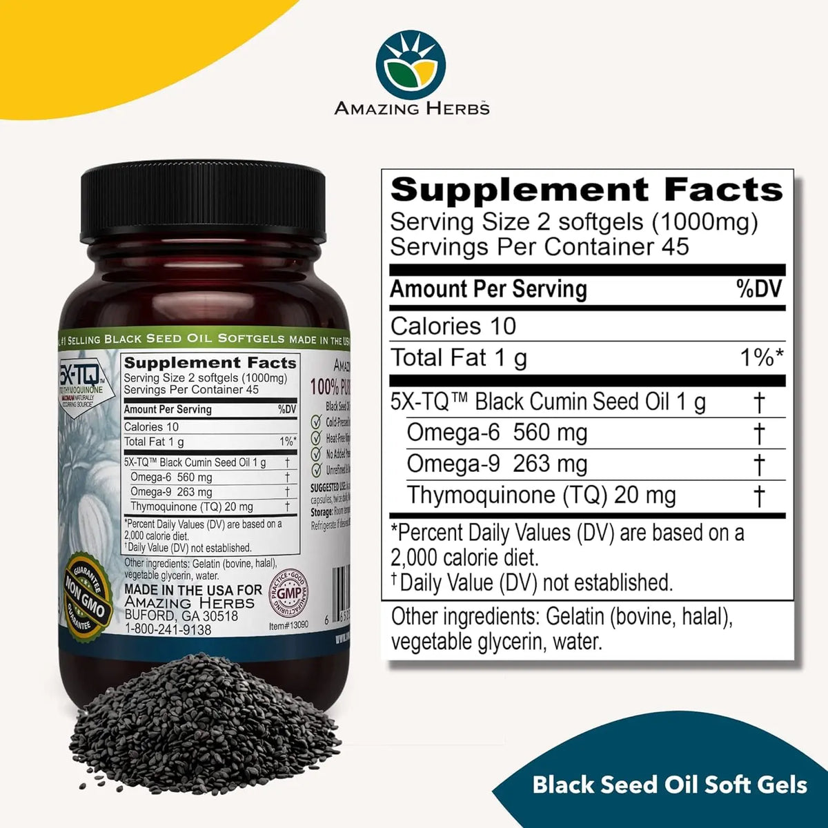 Amazing Herbs Premium Black Seed Oil Capsules – 90 Count x 2, 500mg, Gluten Free & Non-GMO BritishVita | Premium UK Vitamins & Wellness Supplements