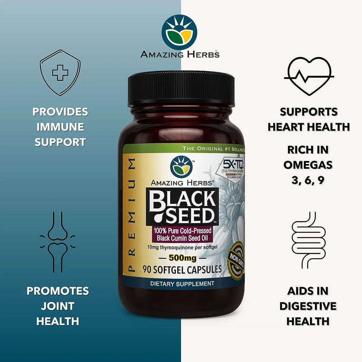 Amazing Herbs Premium Black Seed Oil Capsules – 90 Count x 2, 500mg, Gluten Free & Non-GMO BritishVita | Premium UK Vitamins & Wellness Supplements