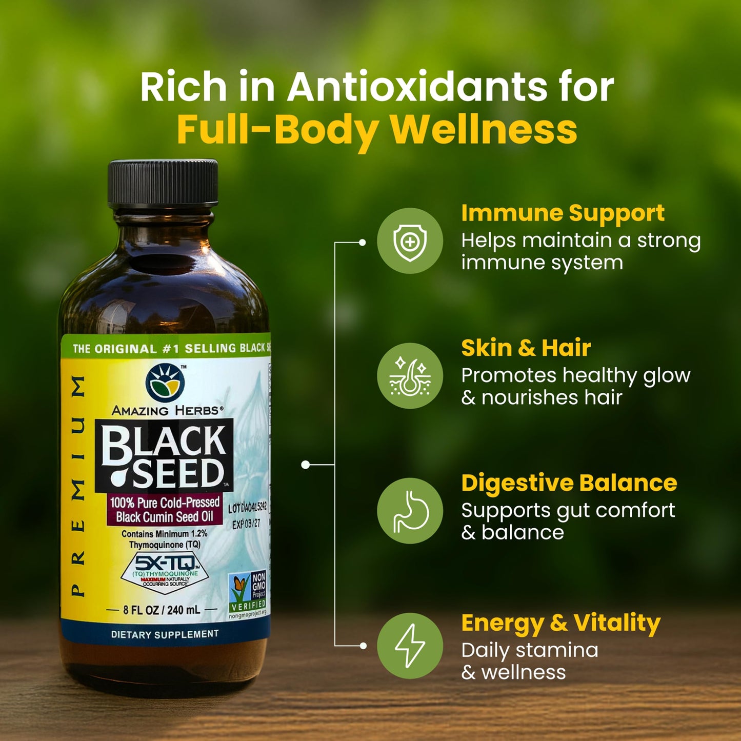 Amazing Herbs Premium Black Seed Oil - Gluten Free, Non-GMO, Cold Pressed Nigella Sativa - Digestive Health, Immune Support, Brain Function - Pack of 2 (4 Fl Oz Each)