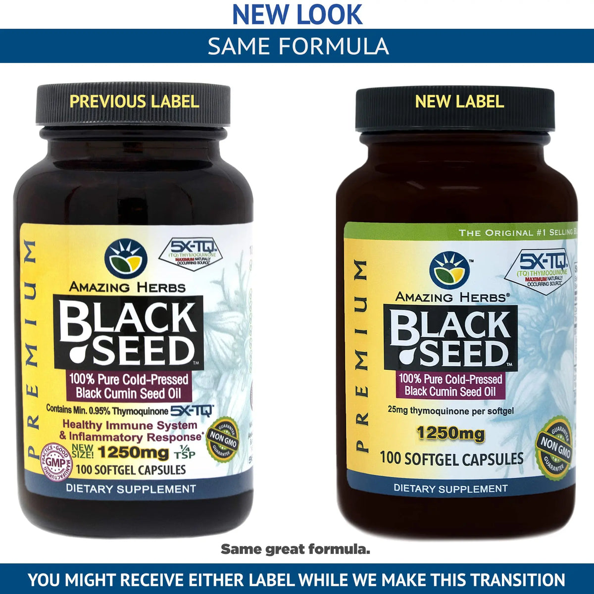Amazing Herbs Black Seed Oil Pills 1250mg | 100 Softgel Capsules | Cold-Pressed, Non-GMO BritishVita | Premium UK Vitamins & Wellness Supplements