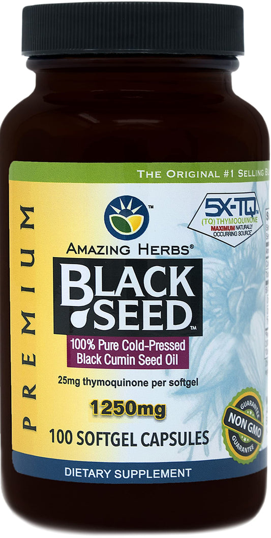 Amazing Herbs Black Seed Oil Pills 1250mg | 100 Softgel Capsules | Cold-Pressed, Non-GMO BritishVita | Premium UK Vitamins & Wellness Supplements