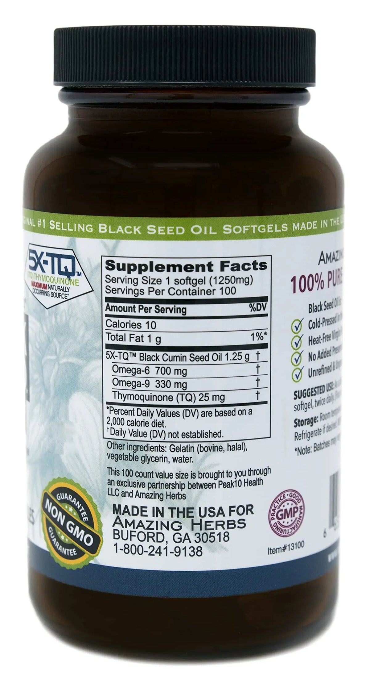 Amazing Herbs Black Seed Oil Pills 1250mg | 100 Softgel Capsules | Cold-Pressed, Non-GMO BritishVita | Premium UK Vitamins & Wellness Supplements
