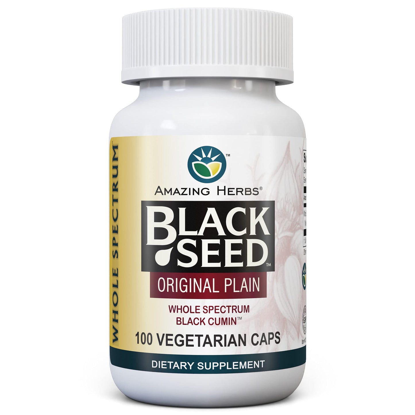 Amazing Herbs Whole Spectrum Black Seed Original Plain - 100 Count, 475mg | Vegan