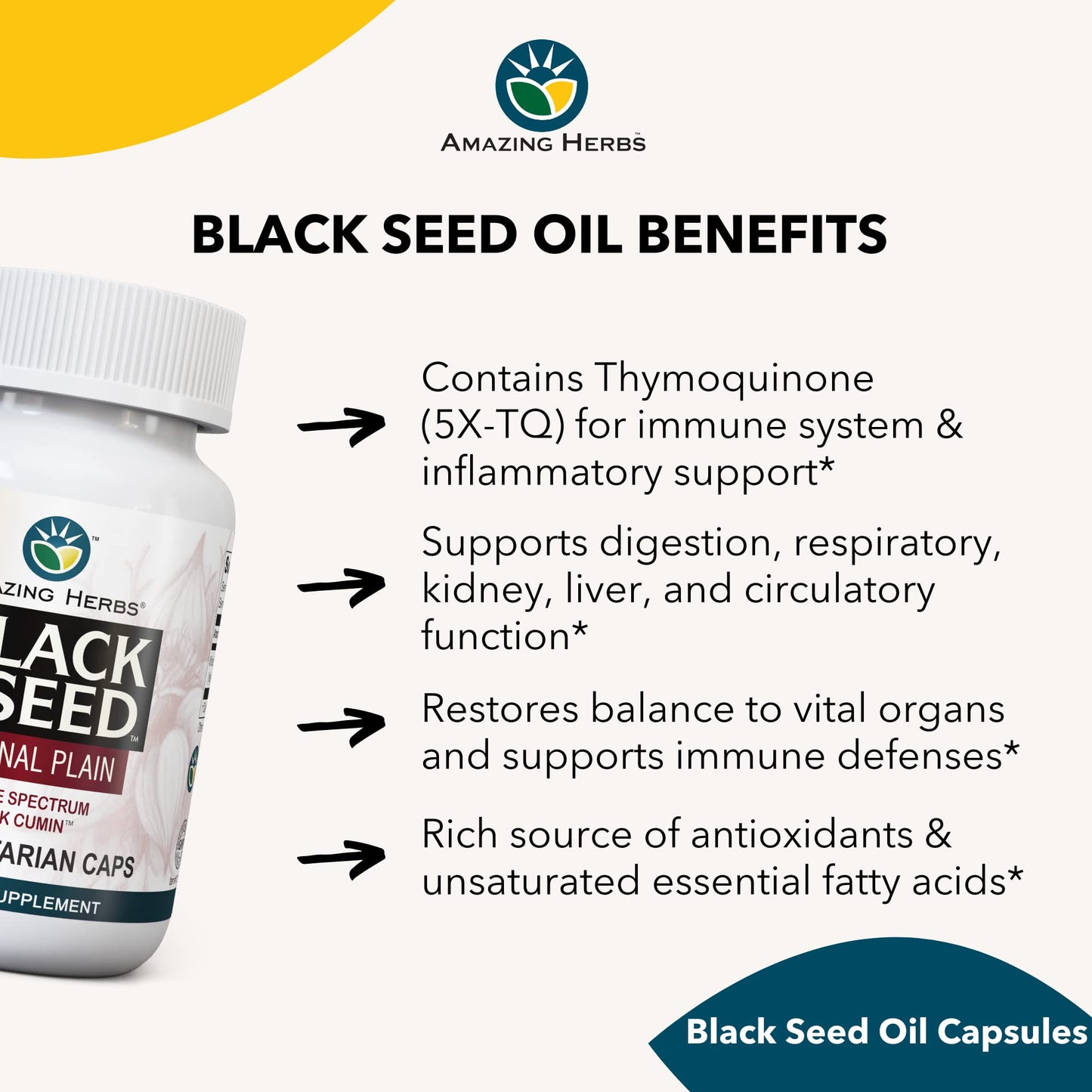 Amazing Herbs Whole Spectrum Black Seed Original Plain - 100 Count, 475mg | Vegan