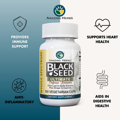 Amazing Herbs Black Seed Ultimate - Vegan Capsules with Olive Leaf & Cayenne | 100 Count