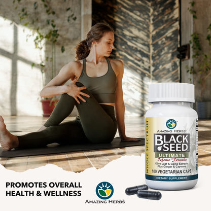 Amazing Herbs Black Seed Ultimate - Vegan Capsules with Olive Leaf & Cayenne | 100 Count