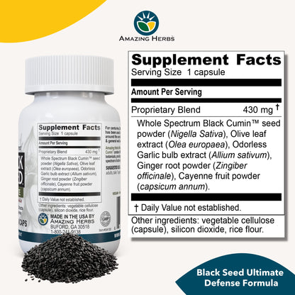 Amazing Herbs Black Seed Ultimate - Vegan Capsules with Olive Leaf & Cayenne | 100 Count