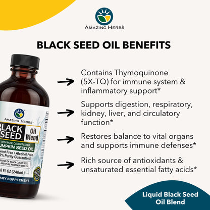 Amazing Herbs Black Seed & Pumpkin Seed Oil Blend – Cold-Pressed, Gluten-Free & No Preservatives | Omega 3-6-9 (8 fl oz)